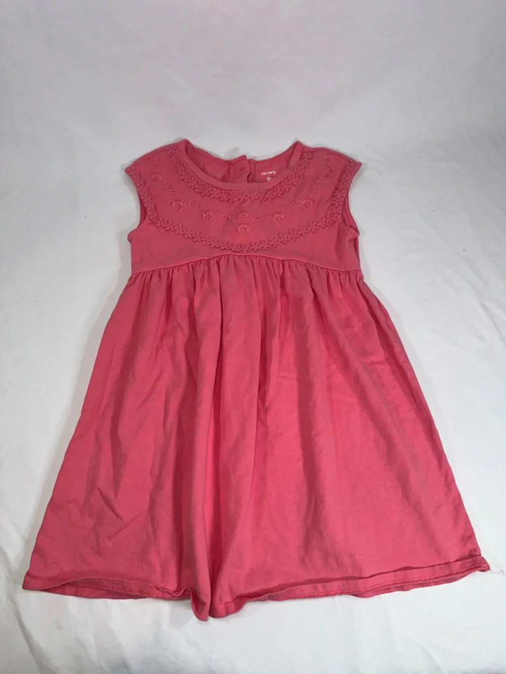 Carters Toddler Girls Pink Dress Sleeveless Embroidered Play Dress Size 5T